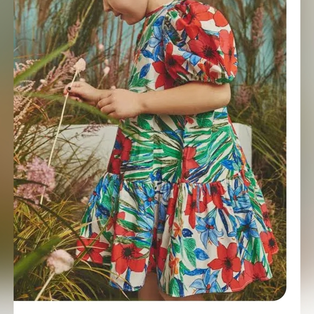 Cara Cara Floral Bahamian Garden Ruffle Puff Sleeve Dress (Y8)